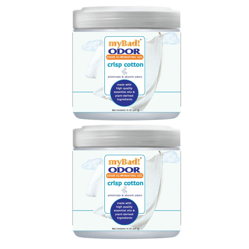 my Bad! Odor Eliminator Gel 15 oz - Crisp Cotton (2 PACK) Air Freshener - Eliminates Odors in Bathroom, Pet Area, Closets