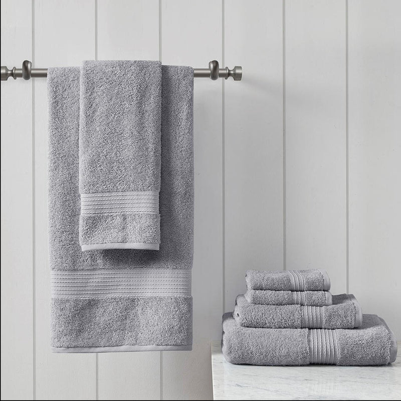 Home Outfitters Grey 100% Cotton 6 Piece Bath Towel Set , Absorbent, Bathroom Spa Towel, Modern/Contemporary