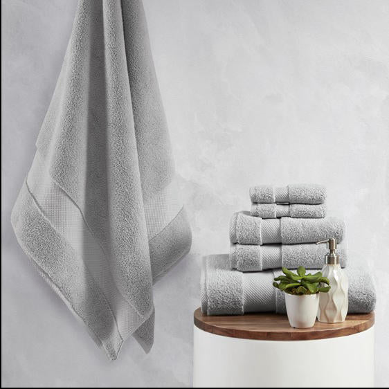 Home Outfitters Grey 100% Cotton 6pcs Bath Towel Set , Absorbent, Bathroom Spa Towel, Glam/Luxury