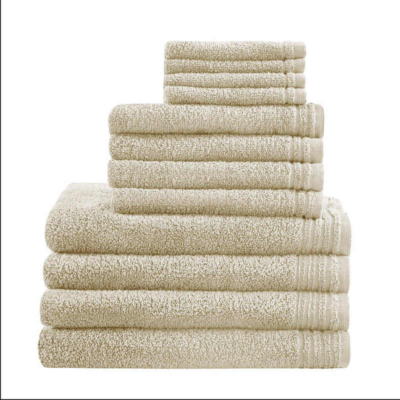 Home Outfitters Taupe 100% Cotton 12pcs Bath Towel Set , Absorbent, Bathroom Spa Towel, Casual