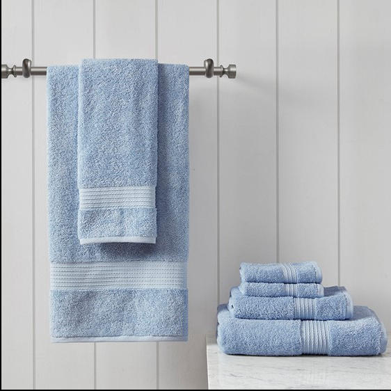 Home Outfitters Blue 100% Cotton 6 Piece Bath Towel Set , Absorbent, Bathroom Spa Towel, Modern/Contemporary