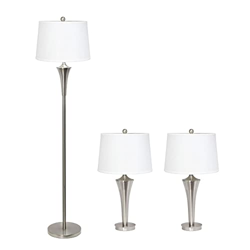 Elegant Designs Tapered 3 Pack Lamp Set (2 Table Lamps, 1 Floor Lamp) with White Shades