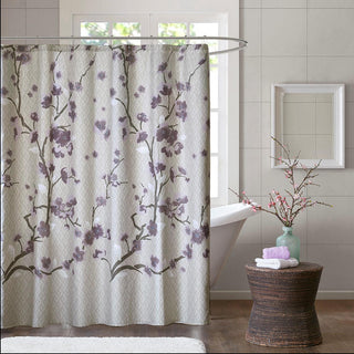 Madison Park Purple 100% Cotton Printed Shower Curtain 72x72"