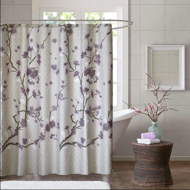 Home Outfitters Purple 100% Cotton Printed Shower Curtain 72x72", Shower Curtain for Bathrooms, Modern/Contemporary