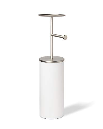 Umbra Portaloo Free Toilet Paper Holder Stand– Attractive Modern Bathroom Storage, Shelf, White/Nickel