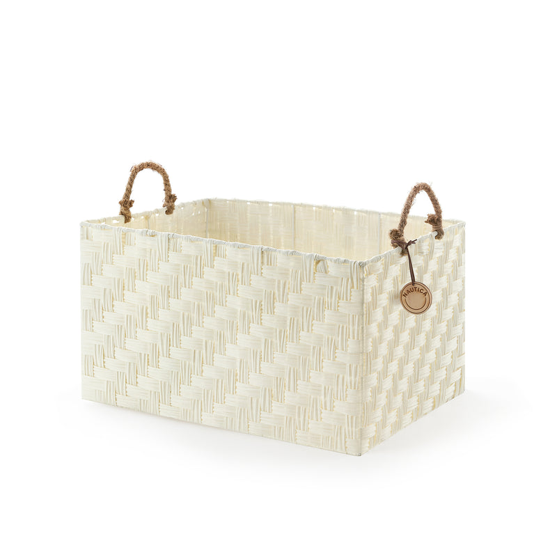 Home Outfitters  S/3 Rect Herringbone Weave W/ Rope Handles, White