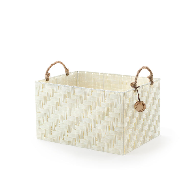 Home Outfitters  S/3 Rect Herringbone Weave W/ Rope Handles, White