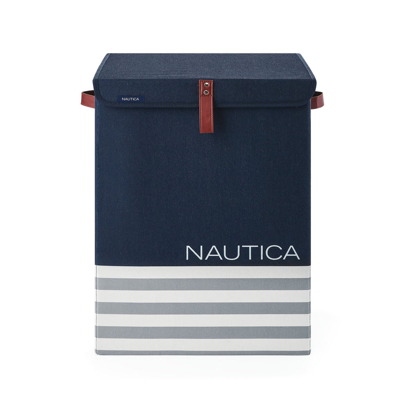 Home Outfitters Folded Large Storage Trunk W/ Lid, Navy Stripe