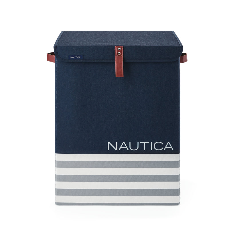 Home Outfitters Folded Cube Bin No Lid, Navy Stripe