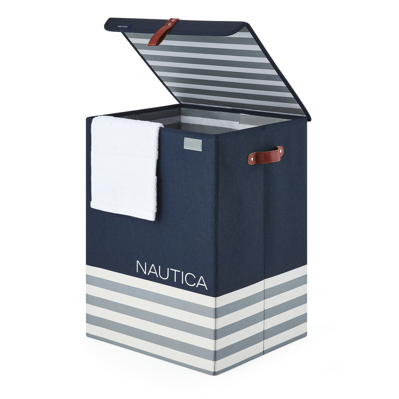 Home Outfitters Folded Cube Bin No Lid, Navy Stripe