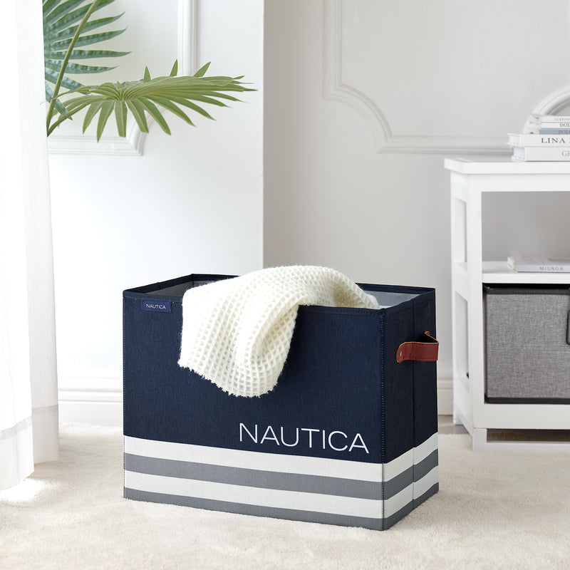Home Outfitters Folded Rect Bin No Lid, Navy Stripe