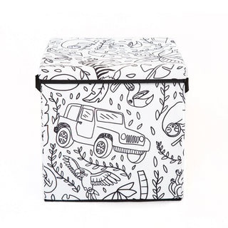 Home Outfitters Kids Coloring Storage Cube with Lid, Jungle Print