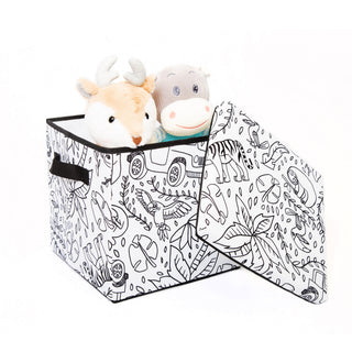 Home Outfitters Kids Coloring Storage Cube with Lid, Jungle Print