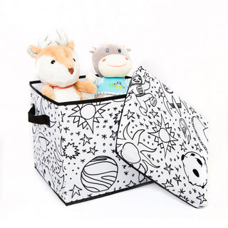 Home Outfitters Kids Coloring Storage Cube with Lid, Space Print