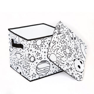 Home Outfitters Kids Coloring Storage Cube with Lid, Space Print