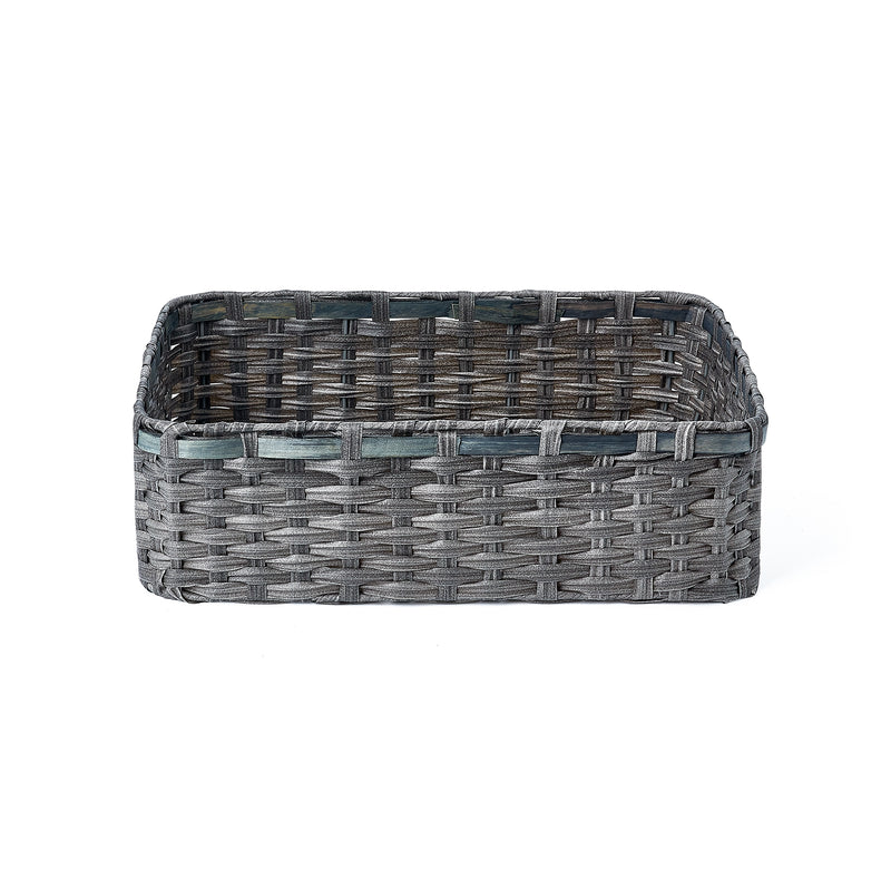 Home Outfitters S/3 Rect Faux Wicker Basket W/ Wood Top Edge, Grey