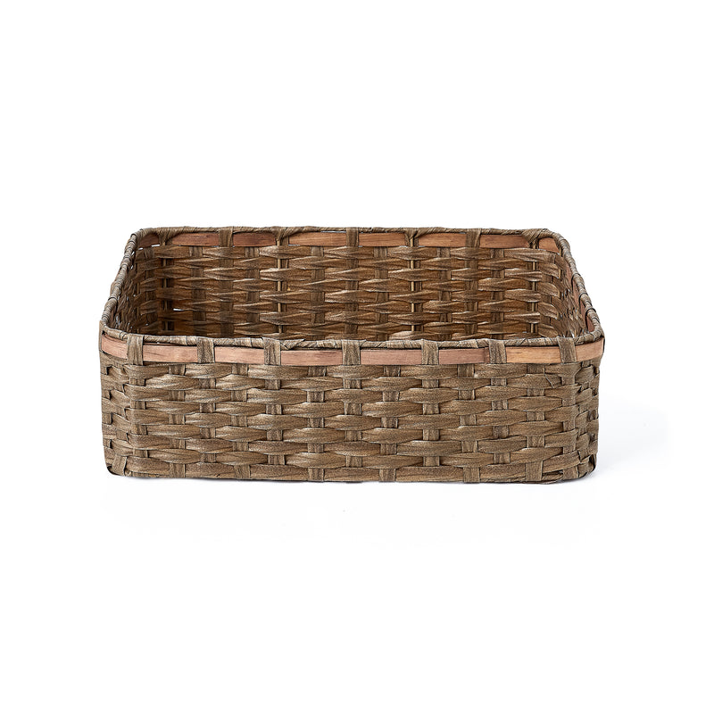 Home Outfitters S/3 Rect Faux Wicker Basket W/ Wood Top Edge, Tan