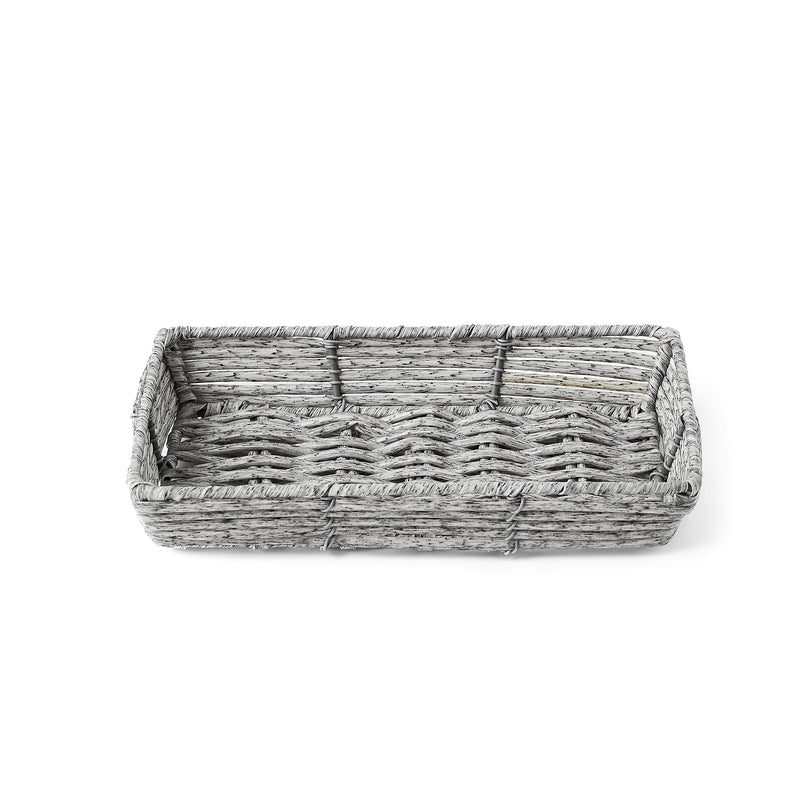 Home Outfitters S/3 Aurora Binded Faux Wicker Vanity Storage, Grey