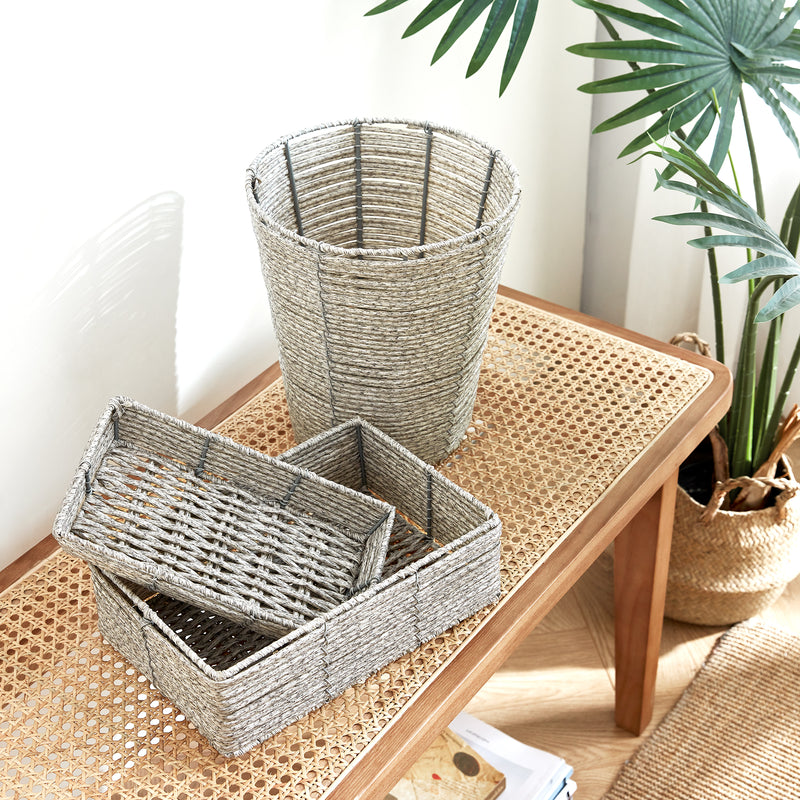 Home Outfitters S/3 Aurora Binded Faux Wicker Vanity Storage, Grey