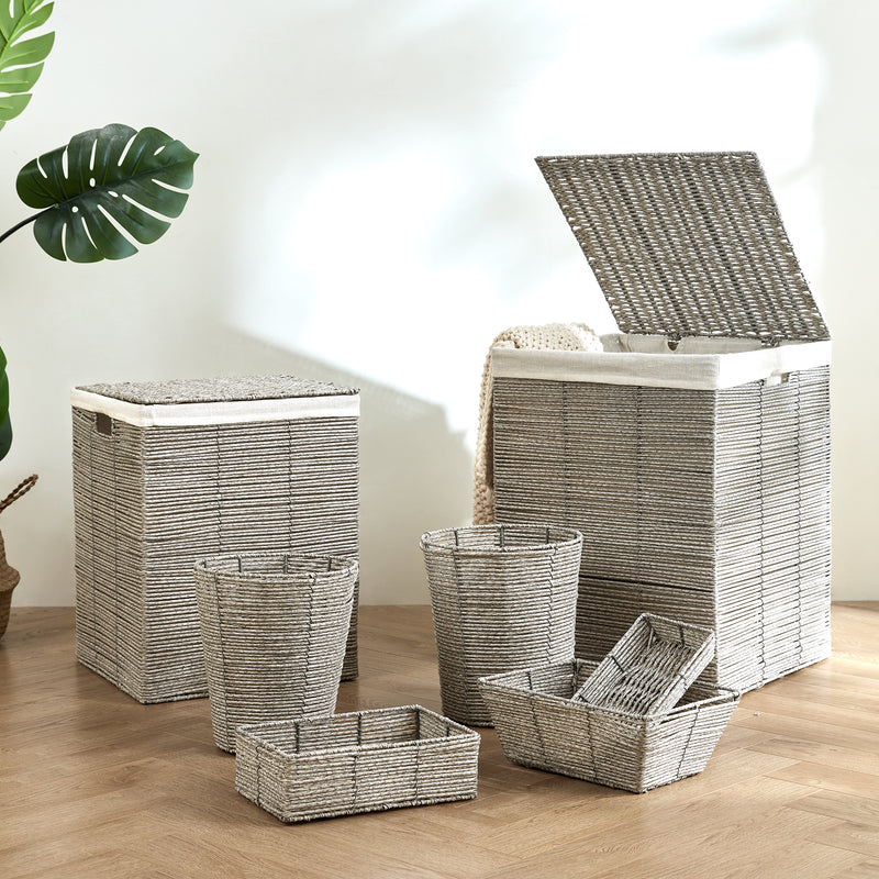 Home Outfitters S/7 Aurora Binded Faux Wicker Hamper Set, Grey
