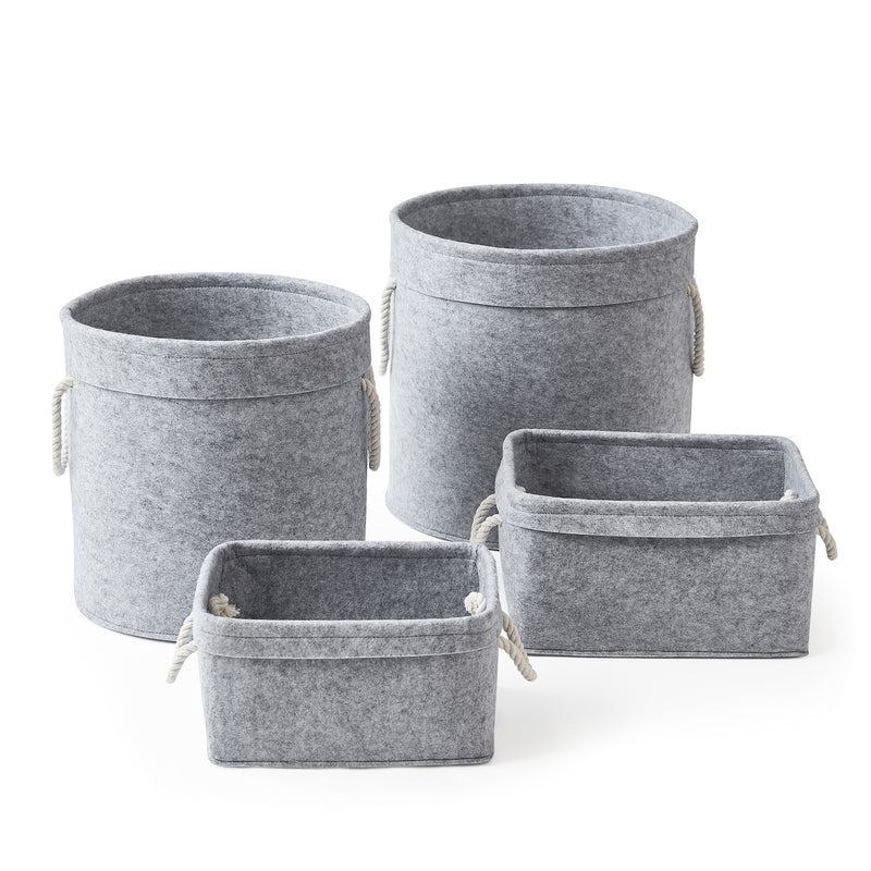 Home Outfitters S/4 Felt Storage W/ Rope Handles, Grey