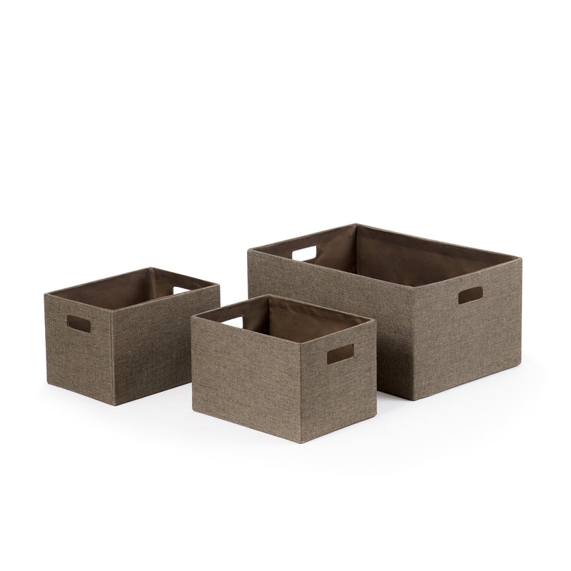 Home Outfitters S/3 Faux Linen Covered Cardboard Rect Storage Bins, Brown