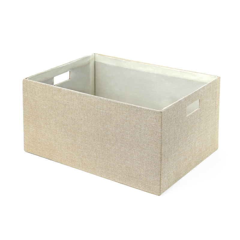 Home Outfitters S/3 Faux Linen Covered Cardboard Rect Storage Bins, Beige