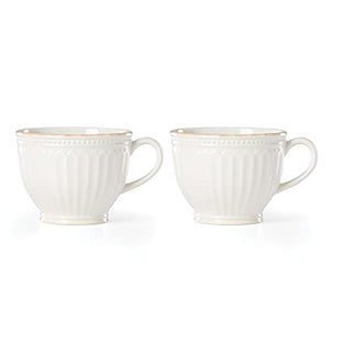 Lenox French Perle Groove 2-Piece Latte Mug Set, 2.30 LB, White
