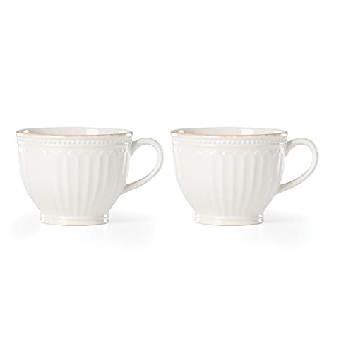 Lenox French Perle Groove 2-Piece Latte Mug Set, 2.30 LB, White