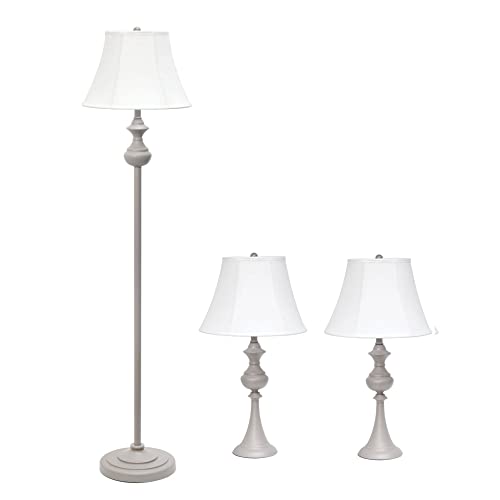 Elegant Designs Traditionally Crafted 3 Pack Lamp Set (2 Table Lamps, 1 Floor Lamp) with White Shades