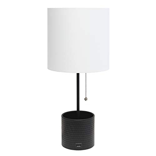 Simple Designs Hammered Metal Organizer Table Lamp with USB charging port and Fabric Shade