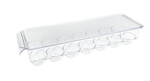 Kitchen Spaces Egg Tray 14pc Stackable Food Storage Organizer for Refrigerator, 14.5" x 3" x 4.5", Clear