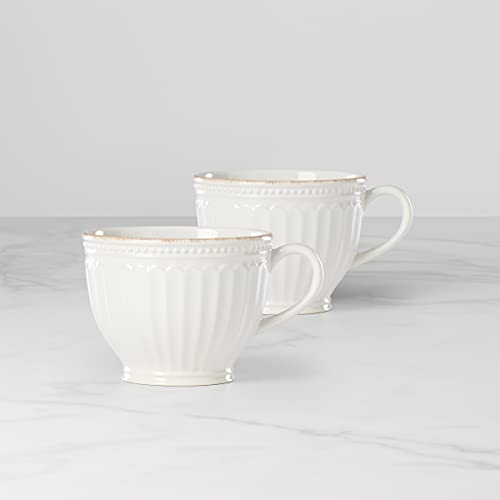 Lenox French Perle Groove 2-Piece Latte Mug Set, 2.30 LB, White
