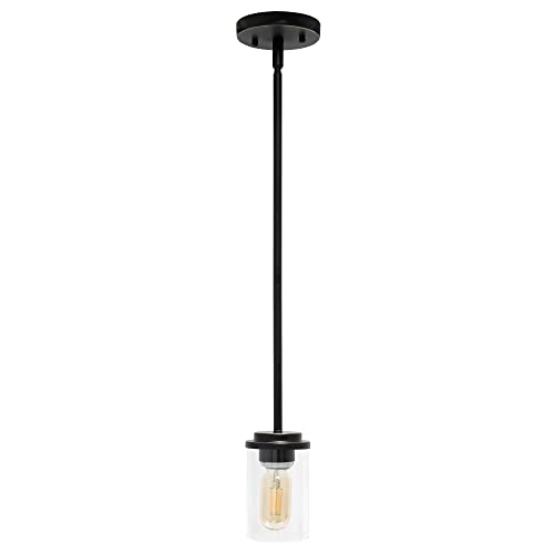 Lalia Home 1-Light 5.75" Minimalist Industrial Farmhouse Adjustable Hanging Clear Cylinder Glass Pendant Fixture, Restoration Bronze