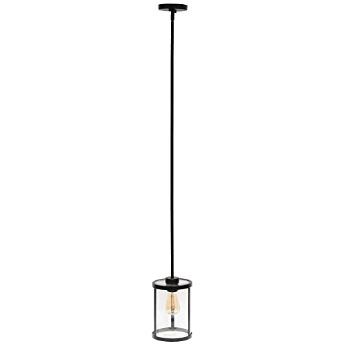 Lalia Home 1-Light 9.25" Modern Farmhouse Adjustable Hanging Cylindrical Clear Glass Pendant Fixture with Metal Accents, Black