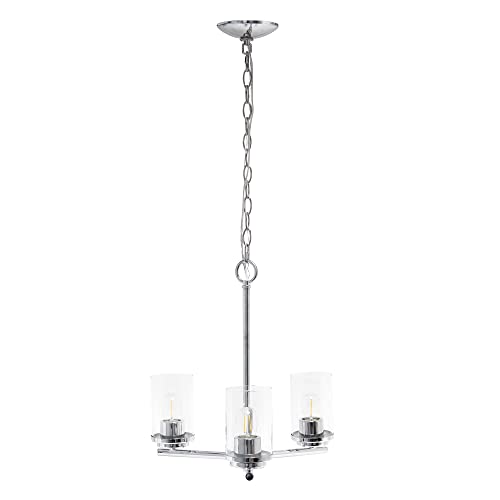 Lalia Home 3-Light 15" Classic Contemporary Clear Glass and Metal Hanging Pendant Chandelier, Chrome