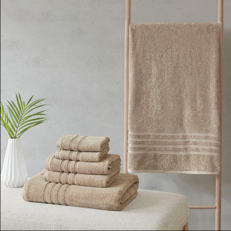 Home Outfitters Natural 67% Cotton 33% Polyester Sustainable Blend 6PC Bath Towel Set , Absorbent, Bathroom Spa Towel, Casual