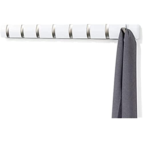 Umbra Flip Wall Mounted Floating Rack – Modern, Sleek, Space-Saving Hanger with Retractable Hooks to Hang Coats, Scarves, Purses and More, 8, White/Nickel