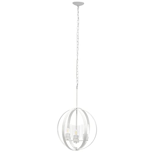 Lalia Home 3-Light 18" Adjustable Industrial Globe Hanging Metal and Clear Glass Ceiling Pendant, White
