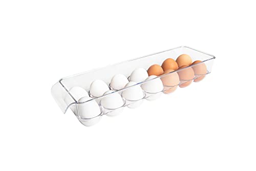 Kitchen Spaces Egg Tray 14pc Stackable Food Storage Organizer for Refrigerator, 14.5" x 3" x 4.5", Clear