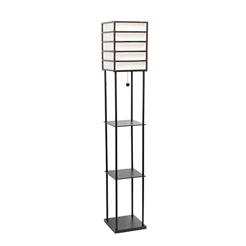 Lalia Home 1 Light Metal Etagere Floor Lamp with Storage Shelves and Linen Shade