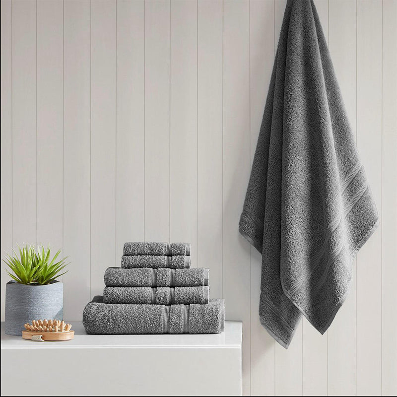 Home Outfitters Charcoal 100% Turkish Cotton 6pcs Bath Towel Set , Absorbent, Bathroom Spa Towel, Casual