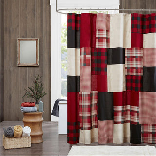 Woolrich Red 100% Cotton Printed Pieced Lined Shower Curtain 72x72"