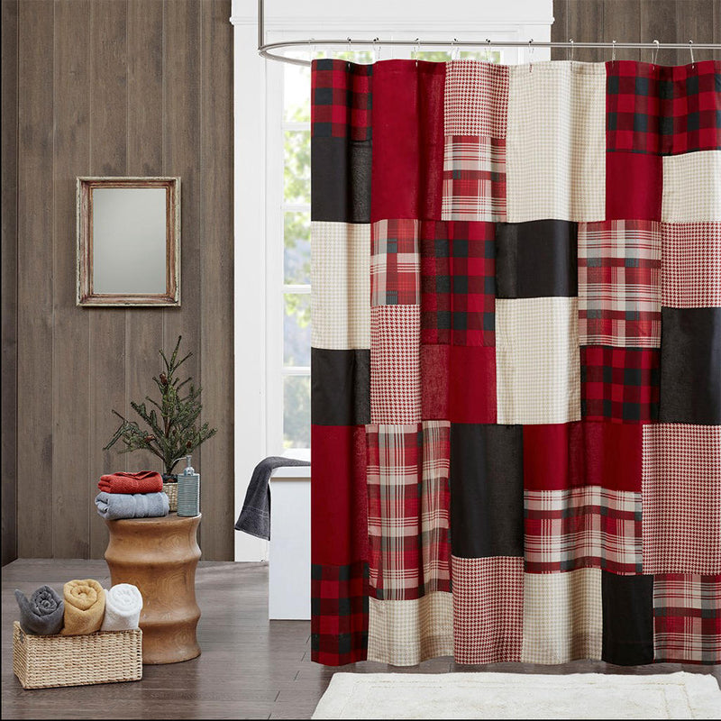 Home Outfitters Red 100% Cotton Printed Pieced Lined Shower Curtain 72x72", Shower Curtain for Bathrooms, Lodge/Cabin