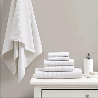 White 100% Cotton Waffle 6-Piece Bath Towel Set