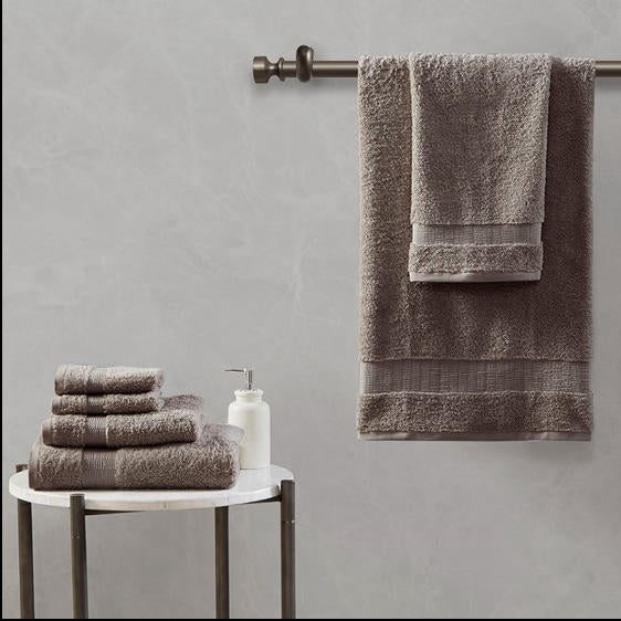 Home Outfitters Taupe 100% Cotton 6pcs Bath Towel Set , Absorbent, Bathroom Spa Towel, Luce
