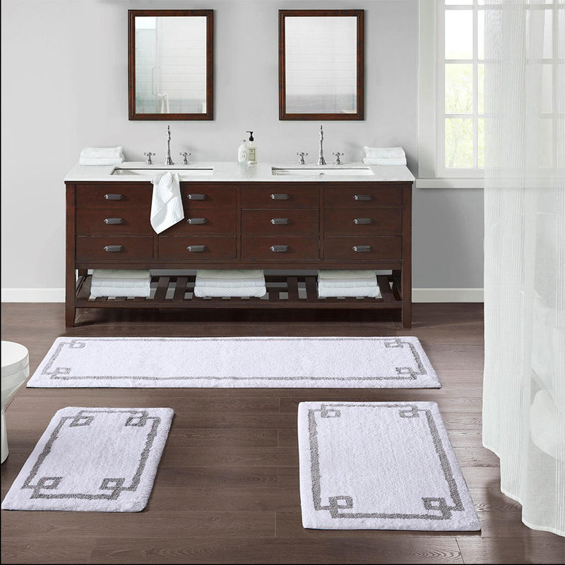 Home Outfitters White 100% Cotton Tufted Bath Rug 24x40", Absorbent Bathroom Floor Mat, Glam/Luxury