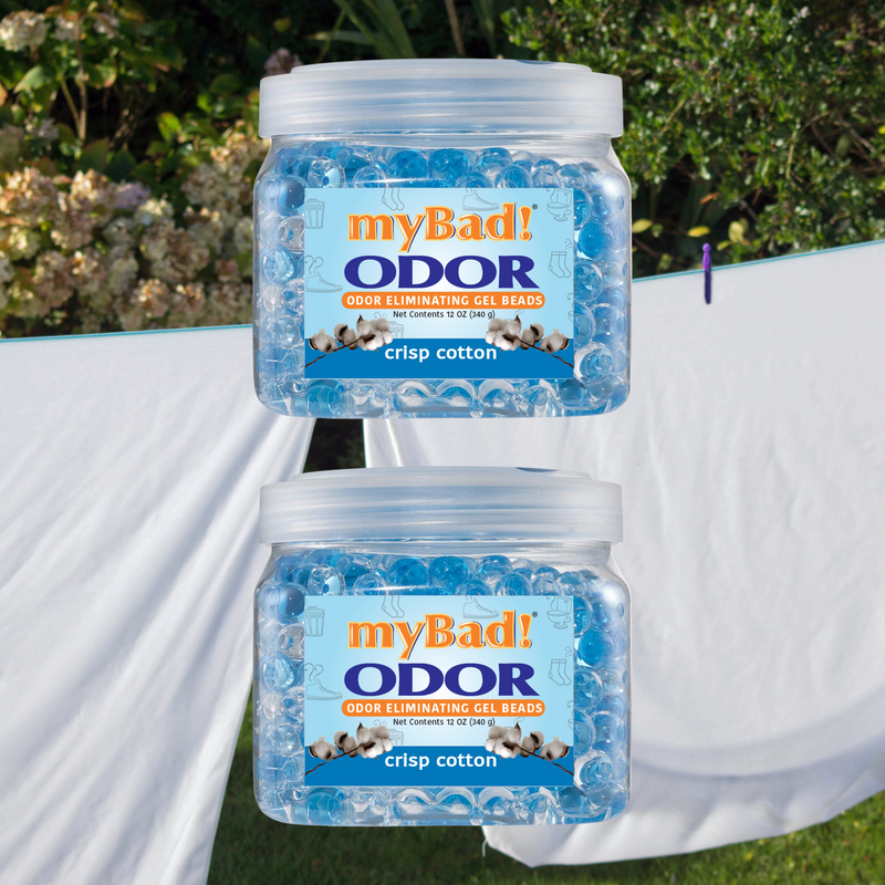 my Bad! Odor Eliminator Gel Beads 12 oz - Crisp Cotton (2 PACK) Air Freshener - Eliminates Odors in Bathroom, Pet Area, Closets
