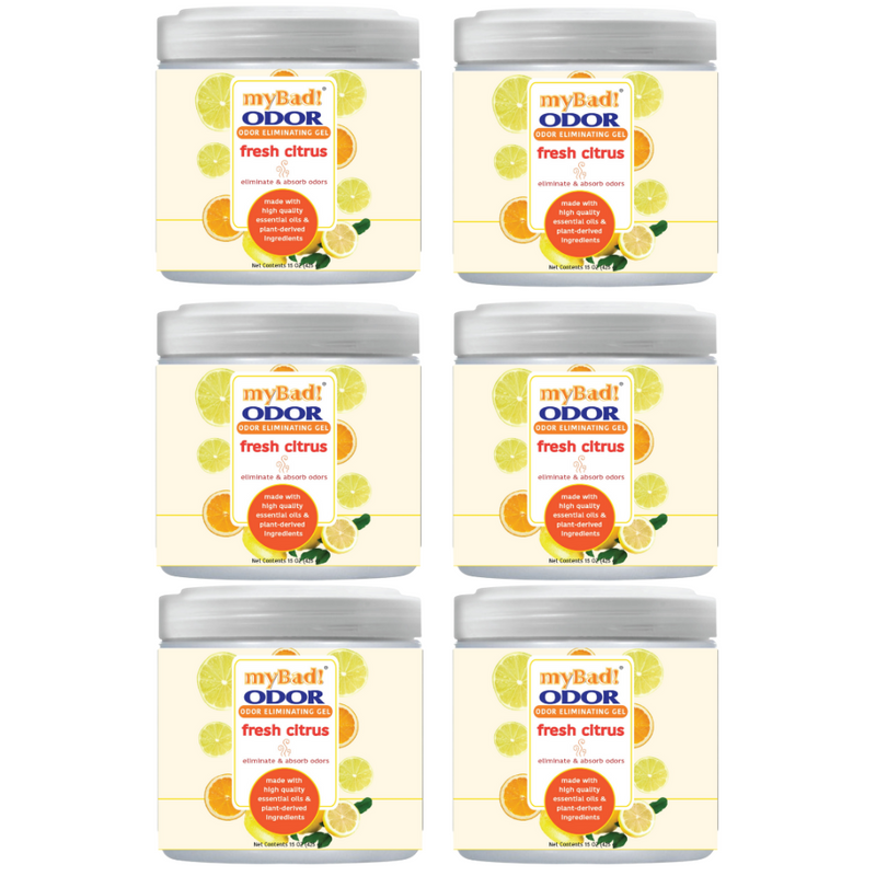 my Bad! Odor Eliminator Gel 15 oz - Fresh Citrus (6 PACK) Air Freshener - Eliminates Odors in Bathroom, Pet Area, Closets