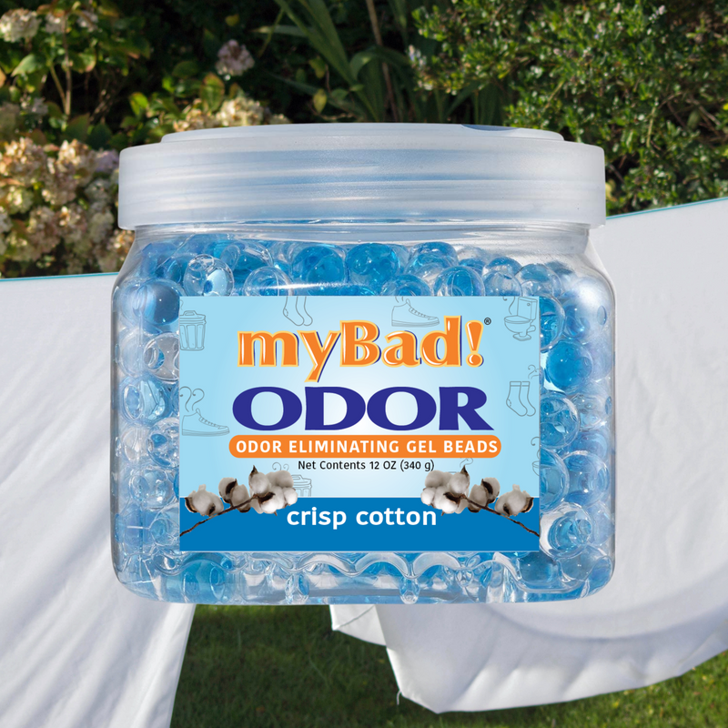 my Bad! Odor Eliminator Gel Beads 12 oz - Crisp Cotton, Air Freshener - Eliminates Odors in Bathroom, Pet Area, Closets